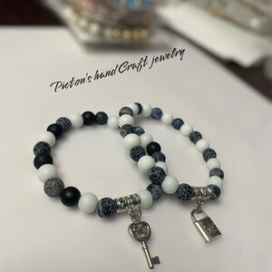 Black and White Beaded Bracelet Set